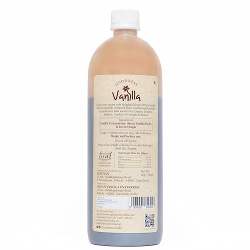 Image of Goodness Vanilla 100% Natural Premium Vanilla Extract Liquid for Baking, Desserts, Whipped Cream & Frosting - 1 Kg (Pack of 1)
