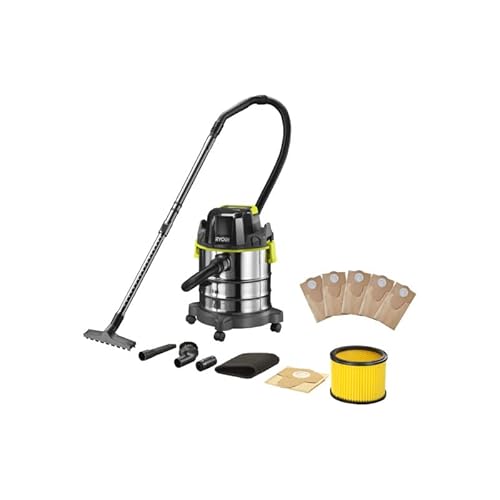 RYOBI Pack Aspirateur Eau et poussière R18WDV-0-18V One Plus - sans Batterie ni Chargeur - Lot de 5 Sacs poussière RAKWDV05-20L