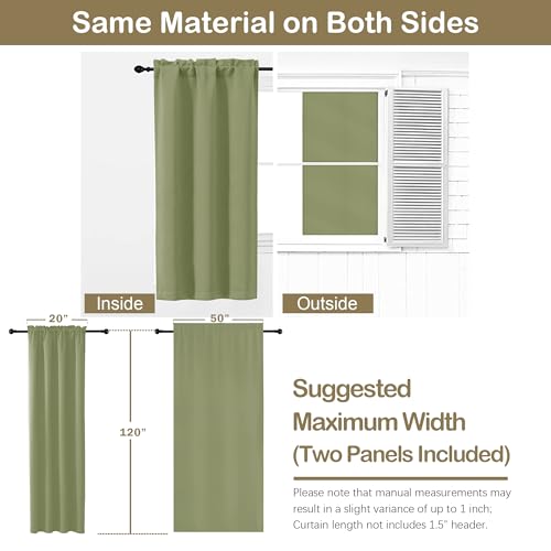 Image of Extra Long 10 FT Blackout Curtains for Patio 120 Inches Long 2 Panels Set, Solid Thermal Insulated Energy Saving Rod Pocket Window Treatment Curtains Blackout Drapes, W50xL120, Sage Green