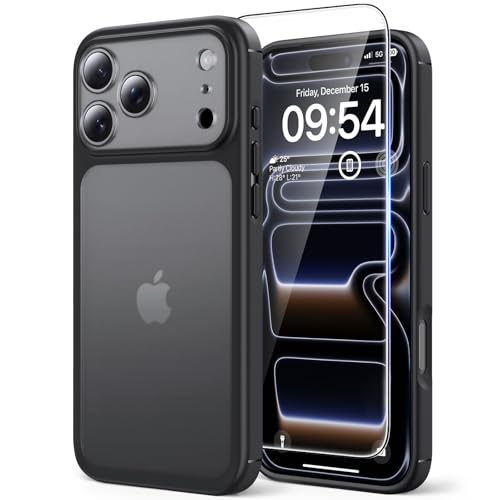 Image of TAURI for iPhone 17 Pro Case, with Screen Protector, Matte Black | Full Camera Protection, Anti-Yellowing Military-Grade Protection Shockproof Slim Phone Case for iPhone 17 Pro