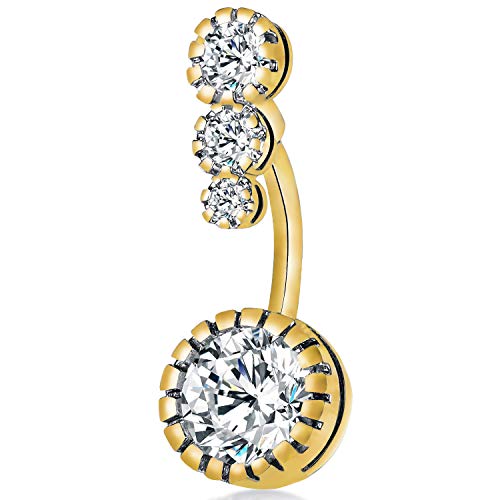 SMCTCRED Barras del Vientre, 1PCS 316L Acero quirúrgico CZ Las Barras del Vientre con cuelgan Zirconia cúbica Curvantes Piercings Joyas para Mujeres (Dorado)