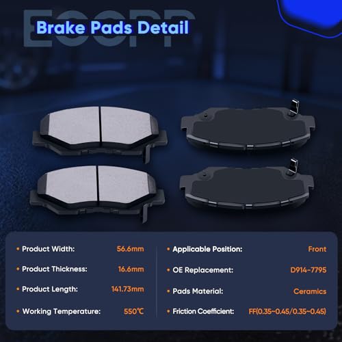 Image of ECCPP 8pcs Front Rear Ceramic Disc Brake Pad Kit for For Honda For CR-V | 2002 2003 2004,For Honda For Element 2003 2004 2005 2006 2007 2008 2009 2010 2011;D914-7795 D536-7418;w /Hardware