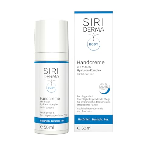 SIRIDERMA Handcreme | Vegane, basische Handpflege für trockene und rissige Hände | Auch bei Neurodermitis und Psoriasis (leicht duftend, 50 ml)