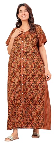 Image of DIAMO Full Open /Front Buttoned Pure Cotton Night Gown Women /Girls with Jaipuri Block Print, Maxi Night Gown, Sleepwear, Nighty, Nightdress, Jaipuri Nighty, Nighties