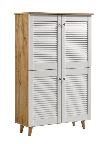 Image of DeckUp Noordin 4-Door Engineered Wood Shoe Rack (Wotan Oak & White, Matte Finish)