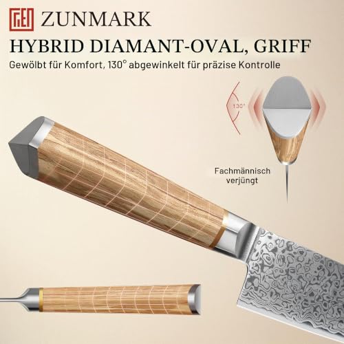 ZUNMARK Kochmesser 20cm Damastmesser, professionelles Küchenmesser scharfes – Ansicht 5