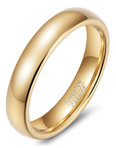 Lanchela & Co. Tungsten Carbide Ring Mens Wedding Band Domed,Tungsten Ring Women,Engagement Promise,2mm 4mm 6mm 8mm,Rose Gold Black Silver White,Shiny Polished,Comfort Fit(4mm,Gold,Size5)