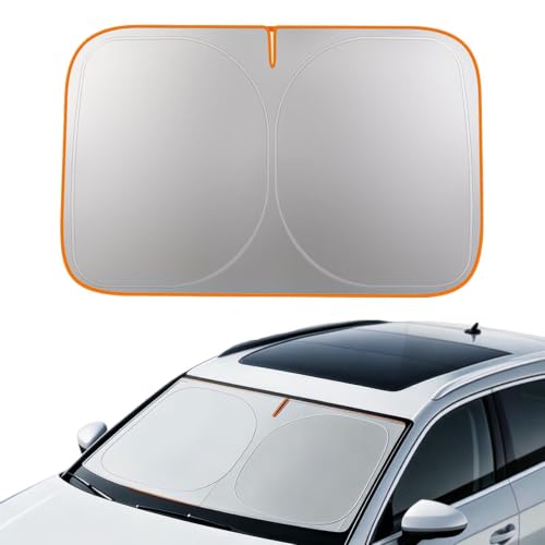 【Potente protezione solare】Copri Parabrezza Auto Sole Realizzato con materiale riflettente di alta qualità per riflettere i raggi solari e isolare il calore. Abbassa significativamente la temperatura all’interno dell’abitacolo, proteggendo il cruscotto, i sedili e le altre parti interne dai danni causati dal sole e dall’invecchiamento.