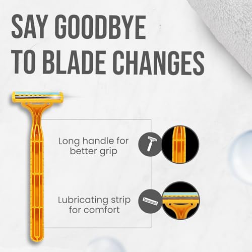 Image of DORCO TG710 Yellow Disposable Razors for Men, Pack of 24 | Long Handle for Comfortable Grip | Lubricating Strip for Smooth Glide | Easy to Use & Carry | Disposable Shaving Razor
