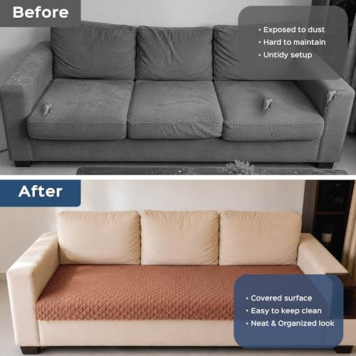 Image of HomeStrap 3 Seater Sofa Cover for Living Room | Quilted Velvet Sofa Cover with Polyester Back | Soft Lint-Free Sofa Seat Cover | Dust, Scratch Protection | Brown