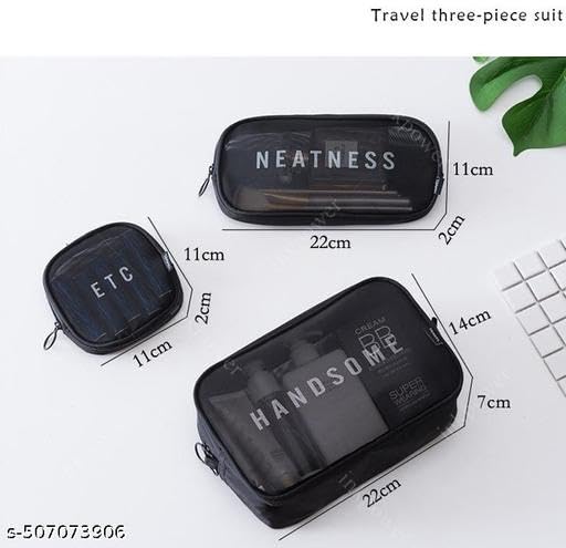 (ONLY POUCHES) Travel Nylon Mesh Makeup Bags Set 3 Pieces See Through Zipper Pouch Travel Cosmetic And Toiletry Kit Organizer Bag 3 Pack Of S M L 3-in-1-mkup-nvyblu-09-14 SB-P9295 3