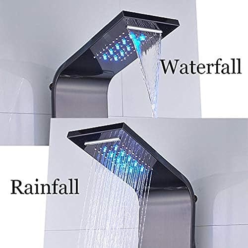 Panel de Ducha LED Torre con Jets y Llave para Bañera - Acero Inoxidable, Negro miniatura 4