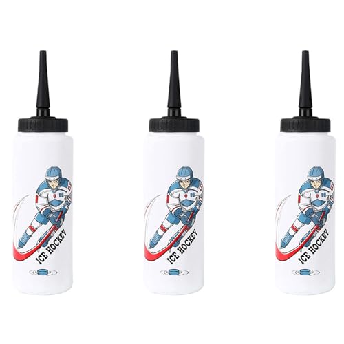 Kznifmk 3X Botella de Agua de Hockey Sobre Hielo de 1000ML Botella PortáTil de Alta Capacidad para FúTbol Botella Deportiva de DiseñO CláSico A