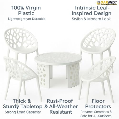 Image of Oaknest Neelkamal Crystal White Plastic Chair & Table Set | 4 Designer Chairs + 1 Center Table | Durable, Weather-Resistant, Indoor /Outdoor Use