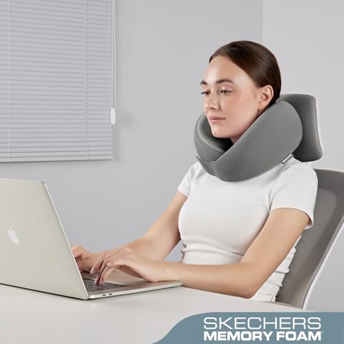 Image of Skechers Men's Memory Foam Neck Pillow, Comfortable & Breathable Travel Pillow,Neck Pillow Airplane for Travel, Car Rides, Home, and Office Use, Ergonomic Design for Men and Women,Grey