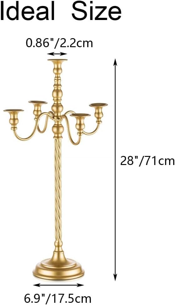 Wedding Candelabra Tall Floor: 2Pcs Gold 5 Arm Candelabras, 28" Metal Spiral Candelabra Candle Holder, Antique Candle Opera Centerpieces Stand for Party, Events, Living Room, Home Decor