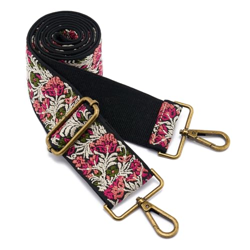 Image of ZOOEASS Bronze Buckles Purse Strap, 2 inch Wide Crossbody Handbag Strap Adjustable Replacement Shoulder Strap Vintage Embroidery