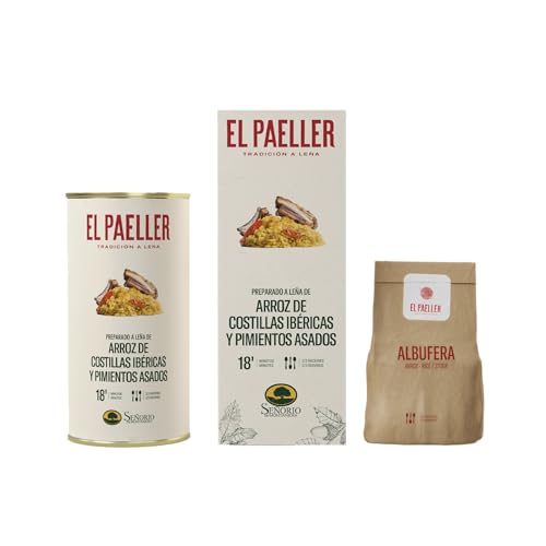 EL PAELLER - Preparado Arroz de Costillas Ibericas y Pimientos Asados - Cocinado Artesanalmente a Leña - Ingredientes 100% Naturales - Para 2/3 Personas - Fácil de Preparar en Tan Solo 18 Minutos