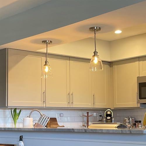 Kira Home Porter 8" Vintage Industrial Pendant Light + Mini Glass Shade, Dimmable, Adjustable Height, Brushed Nickel Finish - Image 8