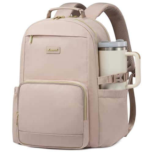 Image of LOVEVOOK Laptop Backpack for Women with Pouch Pocket for Large Capacity Cup,15.6 Inch Laptop Computer Bag Travel Backpack Purse,Waterproof Work Business Backpack College Teacher Bags,Nude