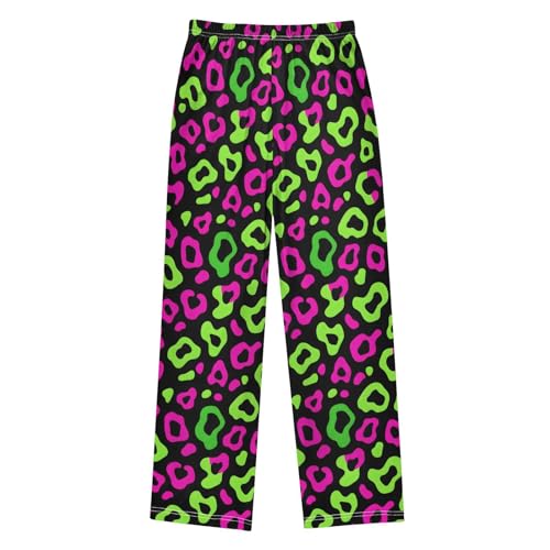 ALAZA Green Leopard Print Black Pajama Lounge Pants Long Sleep Pajama Bottoms with Pockets2