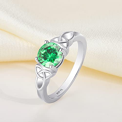 Yl Celtic Knot Rings For Women 925 Sterling Silver Created Emerald 18K White Gold Plated Statement Rings-Size6 #TOP3