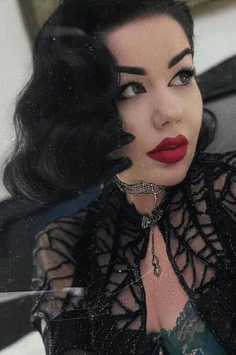 Wig black lace front perruque mi-longue vintage Lilith finger waves