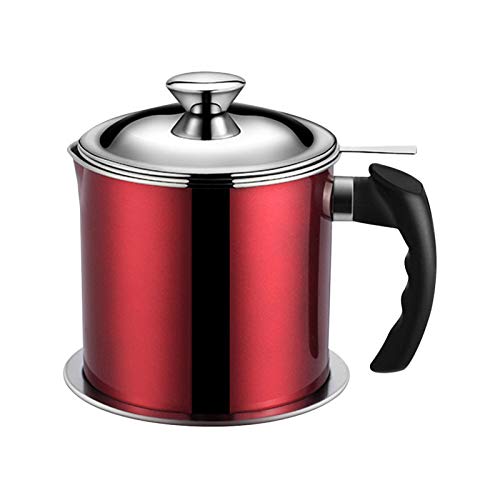 HINMAY Colador de aceite para olla de grasa, filtro de aceite de acero inoxidable de 1,3 l, recipiente con filtro para almacenar aceite de freír y grasa de cocina.