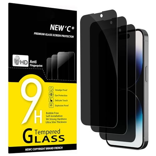 NEW'C 3 Pack Privacy for iPhone 14 Pro Screen Protector (6.1 inches), Anti-Spy Tempered Glass Film,Case Friendly Ultra Resistant, Balanced 28-Degree Privacy Angle - Easy installation tool included