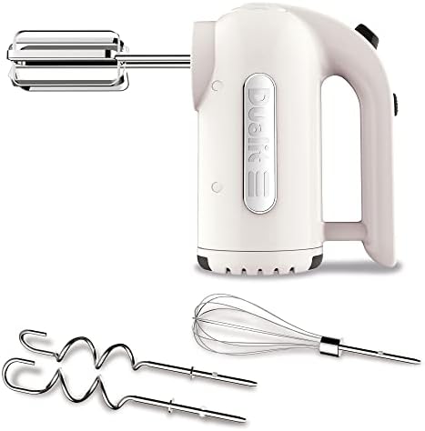 Dualit Hand Mixer | Canvas White, 400 W, 4 Speed Settings, Retractable Cord | Ideal for Baking with Flat Beaters, Dough Hooks & Whisk Attachments |For Mixing Cakes, Bread Dough, Egg Whites | 89303