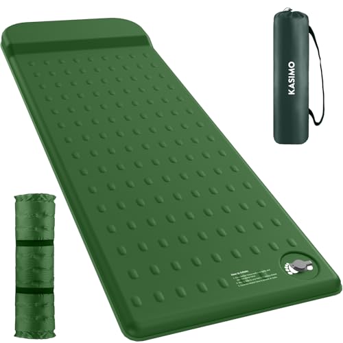 KASIMO Colchoneta autoinflable para camping, valor R de 9,5, espuma viscoelástica ultragruesa, con almohada, compacta y ligera, colchón inflable de espuma para exteriores, coche, tienda de campaña y
