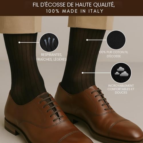 Lucchetti Socks Milano 6 PAIRES de chaussettes fil d'Ecosse pour homme 100% coton Made in Italy (43-46, 2 Noir 2 Anthracite 2 Bleu) – vue 5