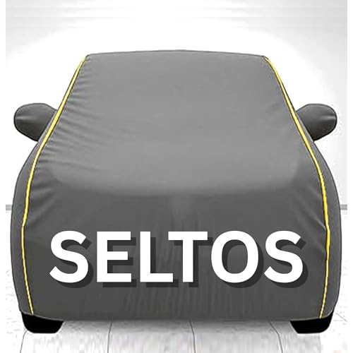 Image of 100% Waterproof Car Cover for Seltos UV Protection, Dustproof, Windproof | Custom Fit with Mirror Pockets, Belt & Buckle | All Weather Outdoor Body Cover(Grey)