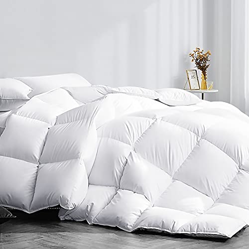 SNOWMAN Luxury All Season Goose Down Comforter Full Queen Size Duvet Insert, 55 oz Eruopean Poland Goose Down Fill Weight -1200 Thread Count,Cotton,White Color
