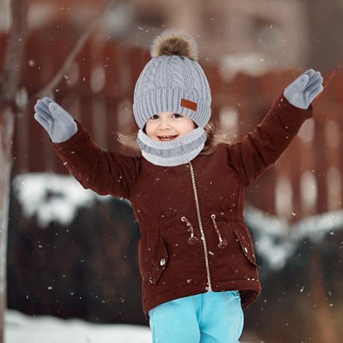 Image of Kids Hat Scarf Gloves Set, Kids Winter Beanie Hat Scarf Gloves Set with Knit Thick Warm Fleece Lined for 1-6 Years Old