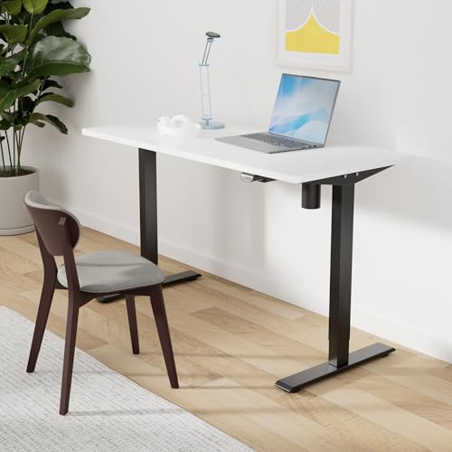 Image of SANODESK Electric Standing Desk 55 x 28 Inches Whole-Piece Desktop Height Adjustable Stand Up Desk w /6-Button Controller Ergonomic Computer Desk for Home Office, Black Frame + White Tabletop