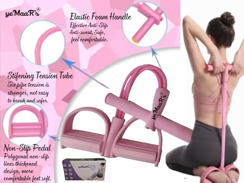 Image of yeMaaR's pink 6 tube Tummy Trimmer Abs Workout Equipment Exercise Equipment pedal resistance band Stomach Exercise Leg Exercise Belly Fat Burner for Men and Women Pull Reducer