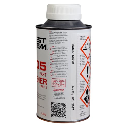 WEST SYSTEM 205 Fast Hardener 200ml - Use with WEST SYSTEM 105 Epoxy Resin for Fibreglass & Wood, Metal, Glass Repair - Pair with Filler & Mixer Accessories - Ideal for Marine, & DIY Applications