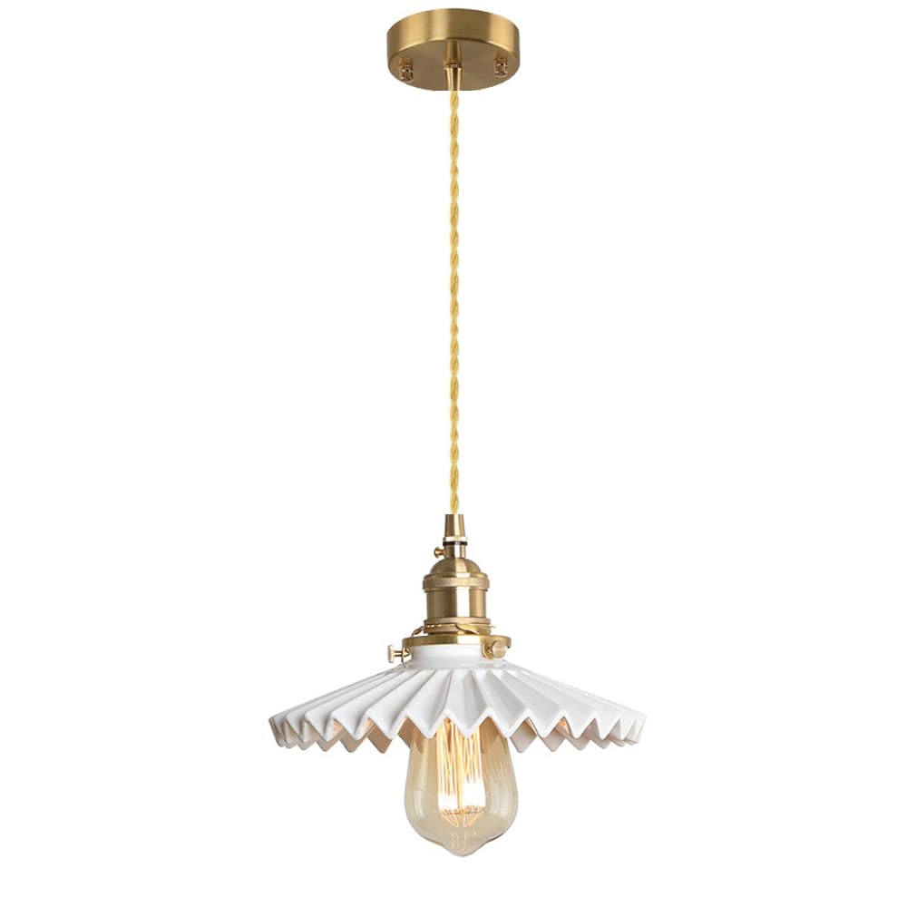 OIUSQBH White Ceramic Pendant Light Fixture with On/Off Switch, Pleated ...