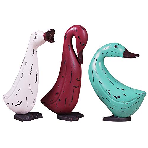 Joloy 3pcs Pato Estatua de Madera de Dibujos Animados Pato Estatuilla Animales de Madera artesanales Decoración del Ornamento de Escritorio