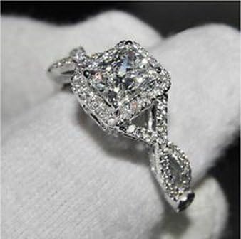 Classic Princess Cut White Topaz Diamonique 925 Silver Wedding Ring Size9 Gift