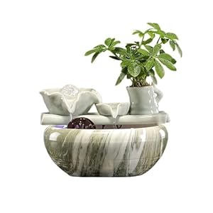 FAJNUZI2024 Keramik Tischbrunnen mit Pflanzschale