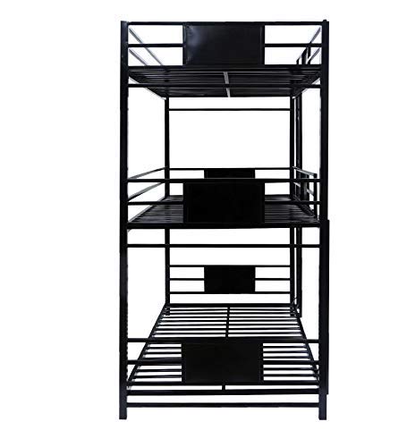 Image of Olivia Triple Metal Bunk Bed Twin Over Twin Bunk Beds for Kids | Glossy Bunker Bed for Adults | Double Decker Bed for Kids Room Furniture | Frame Only, Mattress Not Included (Black)