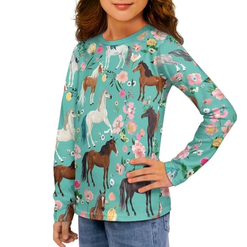 Image of Girls Long Sleeve Shirts Casual Crewneck Soft T-shirts for Girls 3-16 Years Old