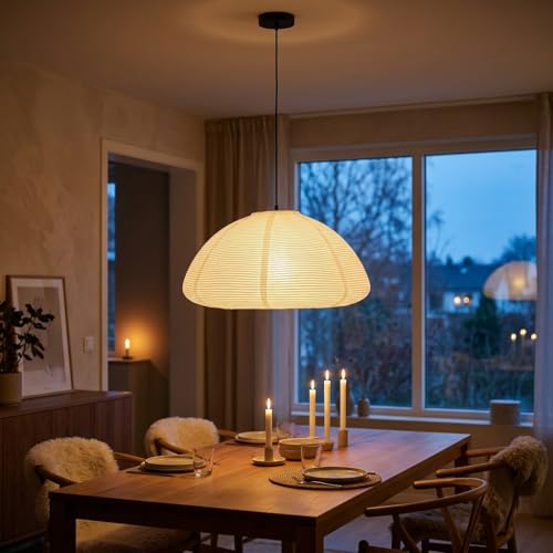 Image of Nogy Rice Paper Lantern Lamp • Paper Lantern with Light - Ambient Lighting with Rice Paper Lamp Shade, Perfect for Home Decor, Easy Installation (Hardwired)