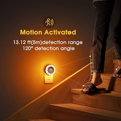 Image of Briignite Motion Sensor Night Light Orange, [2 Pack] Night Lights Plug into Wall, Auto On /Off Motion Activation Nightlight, Energy-Saving 0.6W LED Amber Night Light, Ideal for Kids, Bedroom, Bathroom