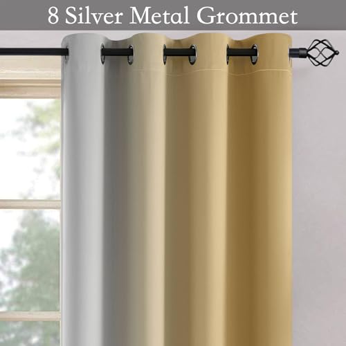 Image of SimpleHome Ombre Beige to Grey White Curtains for Living Room 52Wx96L | Room Darkening Curtains for Bedroom,Gradient Light Blocking Curtain,Thermal Insulated Grommet Window Drapes,2 Panels,96 Inch
