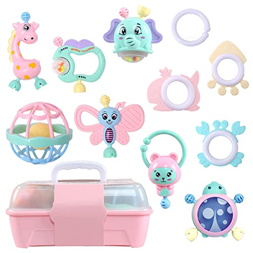 Image of Rattles for Infants Teething Toys for Babies 3-6-12 Months Developmental Baby Early Education Toys Newborn Silicone Puzzle Teether Toy Baby Girl Toy Giraffe Elephant Toys (11-Pack)