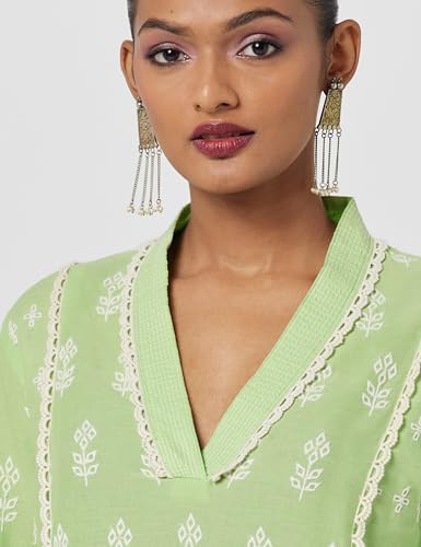 Image of BIBA Women Cotton Regular Fit Straight Embroidered Kurta