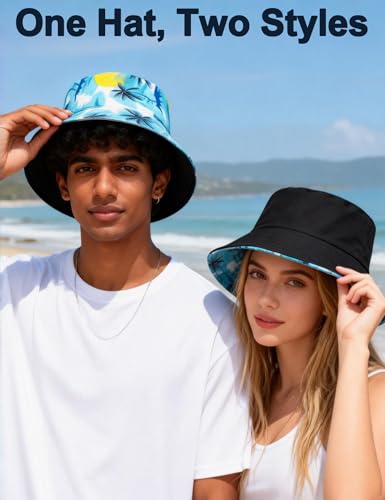 Image of Venzina Bucket Hat for Men Hat Cap for Men UPF 50+ UV Protection Packable Fisherman Sun Hat for Women Solid Reversible Camouflage Styles Beach Commute Travel Outdoor Hiking Round Cap